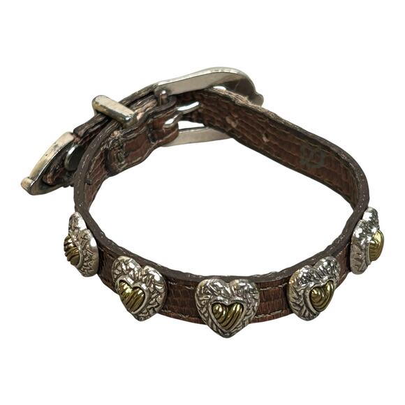 Brighton Roped Heart Braid Bandit Embossed Dark Brown Leather Buckle Bracelet - Picture 3 of 7